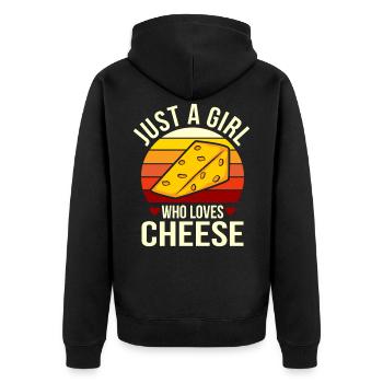 Just A Girl Who Loves Cheese! Käse Foodie Meme - Unisex Premium Bio Zip Hoodie - Schwarz - Hinten - Nico (187cm)
