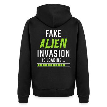 L’invasion de l’alien fake est Loading - Veste à capuche bio Premium Unisexe - noir - Dos - Nico (187cm)