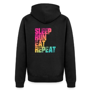 For runners: SLEEP, RUN, EAT, REPEAT - Unisex Premium Organic Zip Hoodie - black - Back - Nico (187cm)