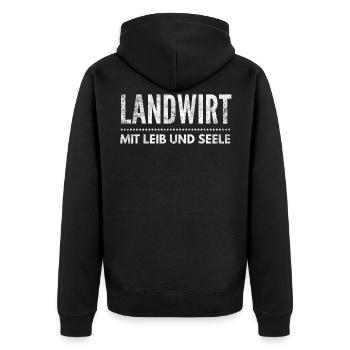 Landwirt mit Leib und Seele denn mein Bauernhof - Unisex Premium Bio Zip Hoodie - Schwarz - Hinten - Nico (187cm)