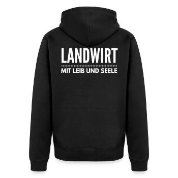 Mit Leib und Seele Landwirt denn Bauern sind Toll - Unisex Premium Bio Zip Hoodie - Schwarz - Hinten - Nico (187cm)