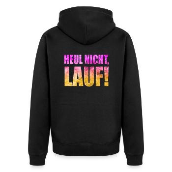 Heul nicht, Lauf! - Laufen, Joggen, Sport, Rennen - Unisex Premium Bio Zip Hoodie - Schwarz - Hinten - Nico (187cm)