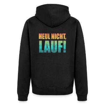 Heul nicht, Lauf! - Laufen, Joggen, Sport, Rennen - Unisex Premium Bio Zip Hoodie - Schwarz - Hinten - Nico (187cm)