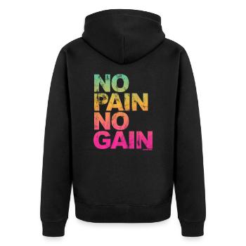 No Pain No Gain - Training Fitness Männer Frauen - Unisex Premium Bio Zip Hoodie - Schwarz - Hinten - Nico (187cm)