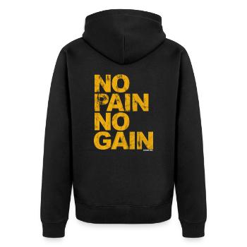 No Pain No Gain - Training Fitness Männer Frauen - Unisex Premium Bio Zip Hoodie - Schwarz - Hinten - Nico (187cm)