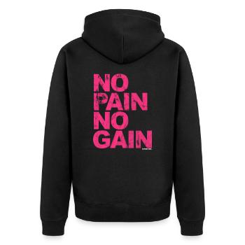 No Pain No Gain - Training Fitness Männer Frauen - Unisex Premium Bio Zip Hoodie - Schwarz - Hinten - Nico (187cm)