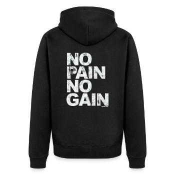 No Pain No Gain - Training Fitness Männer Frauen - Unisex Premium Bio Zip Hoodie - Schwarz - Hinten - Nico (187cm)