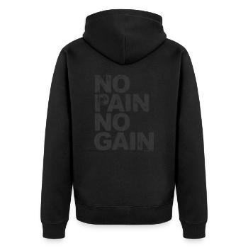 No Pain No Gain - Training Fitness Männer Frauen - Unisex Premium Bio Zip Hoodie - Schwarz - Hinten - Nico (187cm)