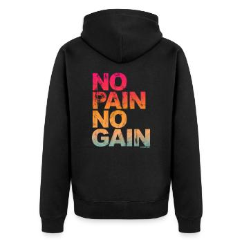 No Pain No Gain - Training Fitness Männer Frauen - Unisex Premium Bio Zip Hoodie - Schwarz - Hinten - Nico (187cm)