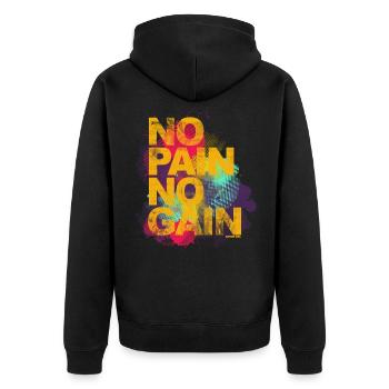 No Pain No Gain - Training Fitness Männer Frauen - Unisex Premium Bio Zip Hoodie - Schwarz - Hinten - Nico (187cm)