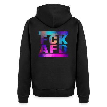 Gegen Nazis - FCK AFD - Gegen Rechts - Special - Unisex Premium Bio Zip Hoodie - Schwarz - Hinten - Nico (187cm)