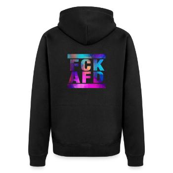 Gegen Nazis - FCK AFD - Gegen Recht - Unisex Premium Bio Zip Hoodie - Schwarz - Hinten - Nico (187cm)