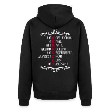 Verrückt - Unisex Premium Bio Zip Hoodie - Schwarz - Hinten - Nico (187cm)