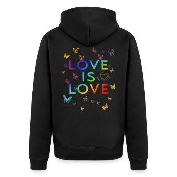 L’amour, c’est l’amour ! Déclaration Gay Pride LGBTQI+ - Veste à capuche bio Premium Unisexe - noir - Dos - Nico (187cm)