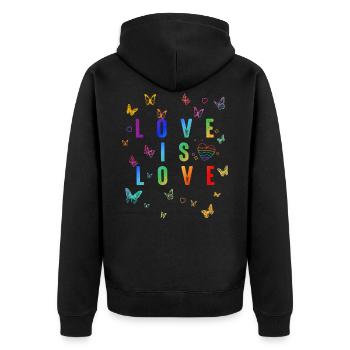 L’amour, c’est l’amour ! Déclaration Gay Pride LGBTQI+ - Veste à capuche bio Premium Unisexe - noir - Dos - Nico (187cm)