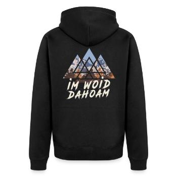Wald Wandern Natur bayrisch Bayern Outdoor - Unisex Premium Bio Zip Hoodie - Schwarz - Hinten - Nico (187cm)