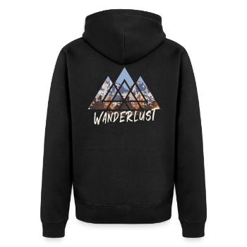 Wander Lust, Wandern, Berge - Unisex Premium Bio Zip Hoodie - Schwarz - Hinten - Nico (187cm)
