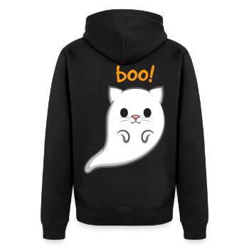 Geisterkatze Boo - Unisex Premium Bio Zip Hoodie - Schwarz - Hinten - Nico (187cm)