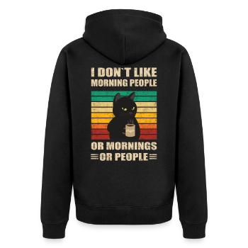Morgenmuffel I dont like morning people Vintage - Unisex Premium Bio Zip Hoodie - Schwarz - Hinten - Nico (187cm)
