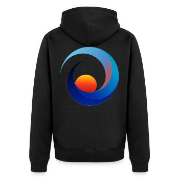Meer Wellen Sonnenuntergang - Unisex Premium Bio Zip Hoodie - Schwarz - Hinten - Nico (187cm)