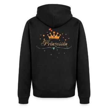 Prinzessin mit Krone, Herz und Sternen, Vintage - Unisex Premium Bio Zip Hoodie - Schwarz - Hinten - Nico (187cm)