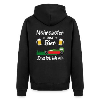 Mähroboter und Bier das Lob ich mir - Unisex Premium Bio Zip Hoodie - Schwarz - Hinten - Nico (187cm)