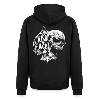 Kiss my Ace - Unisex Premium Bio Zip Hoodie - Schwarz - Hinten - Nico (187cm)