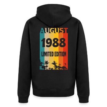 August 1988 34 Jahre Geburtstag Limited Edition - Unisex Premium Bio Zip Hoodie - Schwarz - Hinten - Nico (187cm)