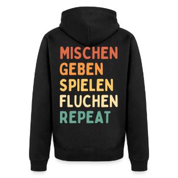 mischen geben spielen fluchen repeat - Unisex Premium Bio Zip Hoodie - Schwarz - Hinten - Nico (187cm)