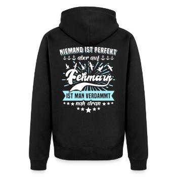 Fehmarn Ostsee Perfekt Sprüche - Unisex Premium Bio Zip Hoodie - Schwarz - Hinten - Nico (187cm)