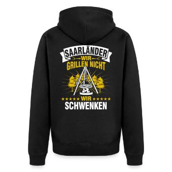 Saarländer Schwenken Saarland Schwenkgrill - Unisex Premium Bio Zip Hoodie - Schwarz - Hinten - Nico (187cm)