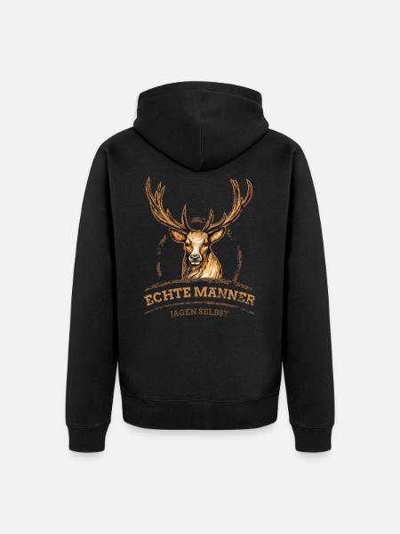 Echte Männer jagen selbst | Jäger Hunter Deer Wild - Unisex Premium Bio Zip Hoodie - Schwarz