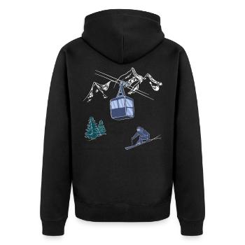 Powder to The People Ski Lift Scene Skier on Slope - Unisex Premium Organic Zip Hoodie - black - Back - Nico (187cm)