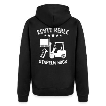 Gabelstapler Stapler Staplerfahrer - Unisex Premium Bio Zip Hoodie - Schwarz - Hinten - Nico (187cm)