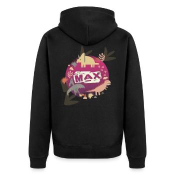Max - Nom de garçon cool avec des dinosaures cool - Veste à capuche bio Premium Unisexe - noir - Dos - Nico (187cm)
