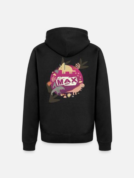 Max - Cooler Jungen Name mit coolen Dinosauriern - Unisex Premium Bio Zip Hoodie - Schwarz