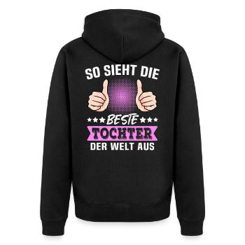 Beste Tochter Sprüche - Unisex Premium Bio Zip Hoodie - Schwarz - Hinten - Nico (187cm)