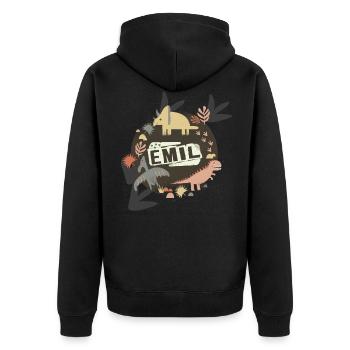 Emil - Beautiful boy name with cute dinosaurs - Unisex Premium Organic Zip Hoodie - black - Back - Nico (187cm)