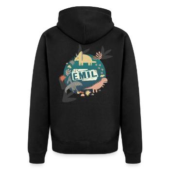 Emil - Beautiful boy name with cute dinosaurs - Unisex Premium Organic Zip Hoodie - black - Back - Nico (187cm)