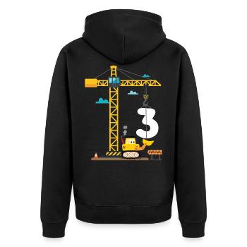 Enfants 3ème anniversaire garçons avec grue et excavatrice, - Veste à capuche bio Premium Unisexe - noir - Dos - Nico (187cm)