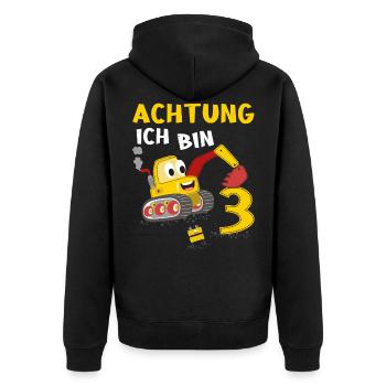 Kinder 3. Geburtstag Jungs mit Bagger, Baustelle - Unisex Premium Bio Zip Hoodie - Schwarz - Hinten - Nico (187cm)
