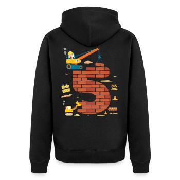 Kinder 5. Geburtstag Jungs Ich bin schon 5 Jahre, - Unisex Premium Bio Zip Hoodie - Schwarz - Hinten - Nico (187cm)