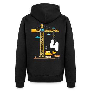 Enfants 4ème anniversaire garçons avec grue et excavatrice, - Veste à capuche bio Premium Unisexe - noir - Dos - Nico (187cm)