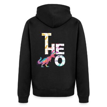 Theo - Beautiful boy name with cool dinosaurs - Unisex Premium Organic Zip Hoodie - black - Back - Nico (187cm)