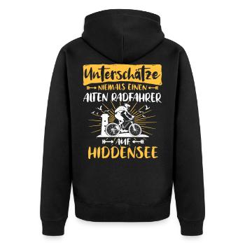 Hiddensee Radfahrer Ostsee - Unisex Premium Bio Zip Hoodie - Schwarz - Hinten - Nico (187cm)