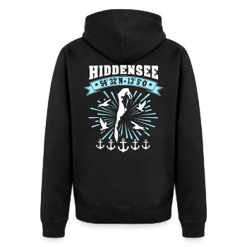 Hiddensee Koordinaten Ostsee - Unisex Premium Bio Zip Hoodie - Schwarz - Hinten - Nico (187cm)