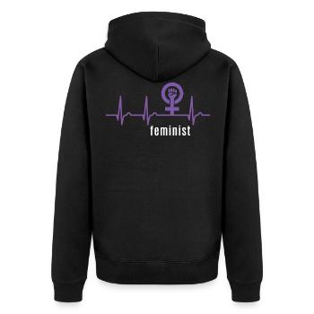 Feminist Herzkurve - Puls Frauenpower Feminismus - Unisex Premium Bio Zip Hoodie - Schwarz - Hinten - Nico (187cm)
