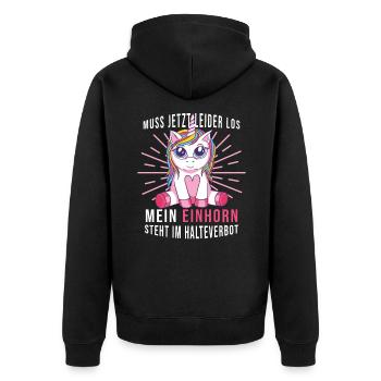 Muss jetzt los mein Einhorn steht im Halteverbot - Unisex Premium Bio Zip Hoodie - Schwarz - Hinten - Nico (187cm)