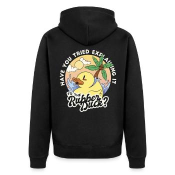 Have you tried to explain it to the Rubber Duck - Unisex Premium Bio Zip Hoodie - Schwarz - Hinten - Nico (187cm)