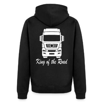 LKW-Fahrer - King of the Road - Unisex Premium Bio Zip Hoodie - Schwarz - Hinten - Nico (187cm)